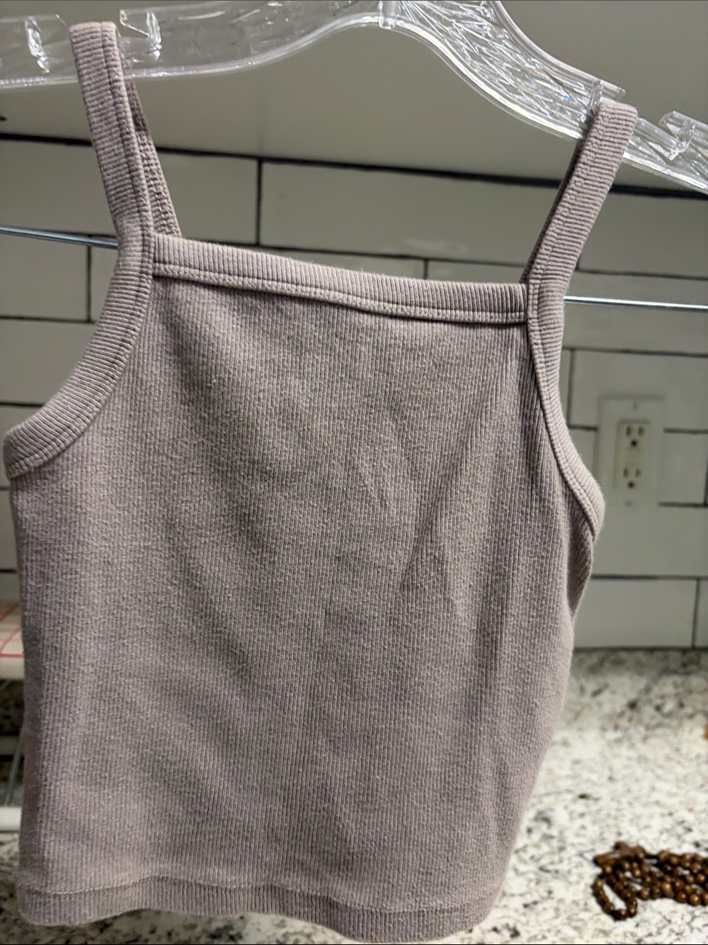 Garage Ribbed Square-Neck Tank Top in Taupe